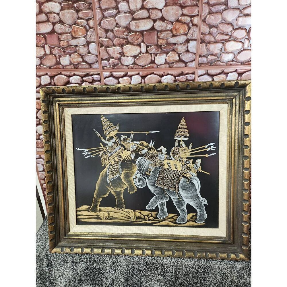Vintage Framed Thai Silk Painting